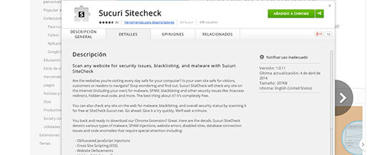 Sucuri Chrome detección de malware en tu web